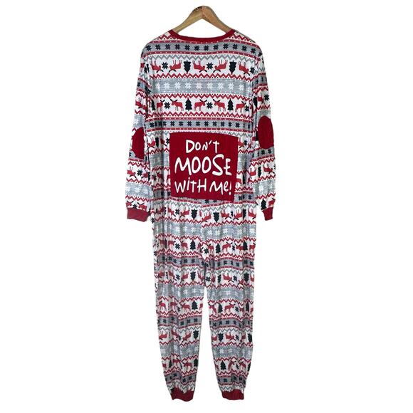 NWT PatPat One Piece Pajamas Womens XL Red Moose Fair Isle Christmas Funny - Picture 6 of 8